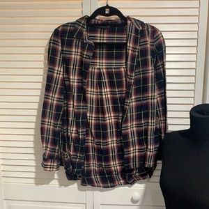 Zara Plaid Button Down Flannel shirt XS RED NAVY